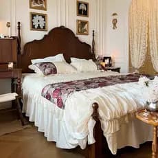 Cama de madeira maciça retrô de luxo com luz americana, cama principal de 1.8 m, cama de casamento de alta qualidade, co