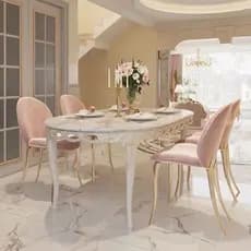 Luz francesa luxo madeira maciça esculpida flor mesa de jantar cadeira combinação europeu romântico Streamer pétala Oval