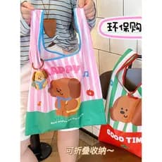 Saco de compras de desenho animado, maçã, cachorro, gato, gato, armazenamento, dobrável, ecológico, grande capacidade, s