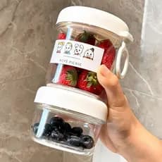 Copo de frutas de camada dupla copo de aveia com garfo durante a noite portátil tigela de café da manhã copo de salada d