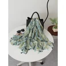 Estilo étnico padrão geométrico borla lenço de seda xale feminino primavera verão estilo fino protetor solar viagem foto