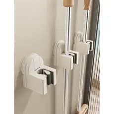 Ventosa mop rack sem perfuração fixado na parede vassoura mop clipe gancho fixação rack de armazenamento de parede do ba