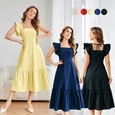 Vestido Longo Feminino Casual de Verão de Cor Sólida Ideal para Festas e Ocasiões Sociais