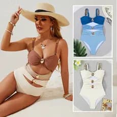 Maiô de praia feminino Maio natacao feminino modelador de Cintura alta sólido com Recortes