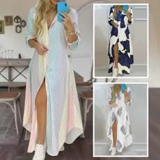 Vestido Longo Feminino Com Listrada Estampa Para Momentos Descontraídos e Estilo Casual Feminino