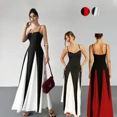 Vestido Longo Elegante com Flor 3D, Estampa de Contraste Preto e Branco Para Mulheres Plus Size