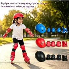 Kit Protecao Infantil Completo 7 Pecas Capacete Joelheira Cotoveleira Azul Seguranca