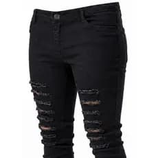 Calca Jeans Destroyed Rasgada Slim Preta Barra Feita com Lycra Calças Estilosas Moda 2026