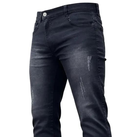 Calça Jeans Masculina Preta com Puído, Lavagem Used, Premium