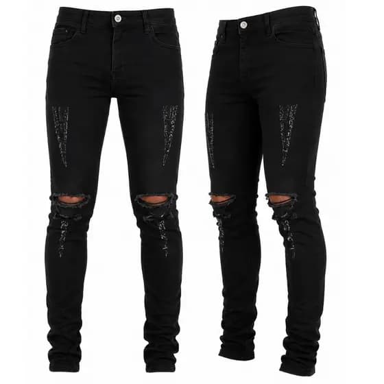 Calça Masculina Jeans Slim Preta Rasgada | Skinny Estilo Jogador | Moda Masculina