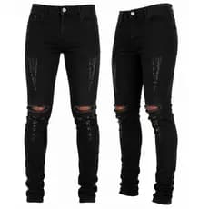 Calça Masculina Jeans Slim Preta Rasgada | Skinny Estilo Jogador | Moda Masculina