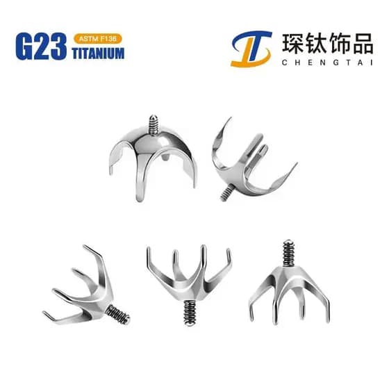 Base de brinco em liga de titânio F136 com quatro garras ocas, corte em forma de rosa, base em formato de tigela, brinco