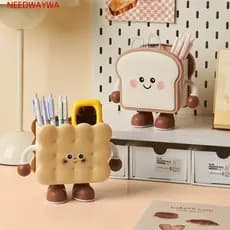 Suporte Para Caneta NEEDWAYWA , Recipiente De Grande Capacidade Com Design De Pão , Organizador De Mesa De Plástico De D