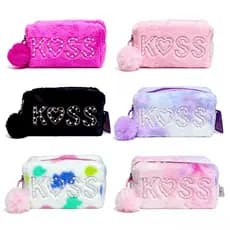 Necessaire de Pelúcia com Letras KOSS em Strass e Pompom para Maquiagem
