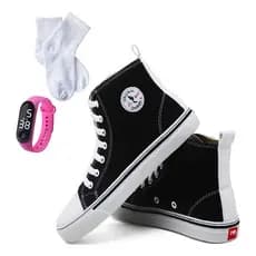 Kit Tênis Feminino Cano Alto Confortavel + Relógio + Meia