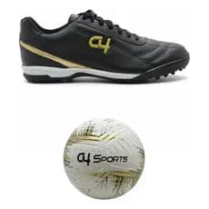 Chuteira Society Couro Futebol + Bola Sintetico Profissional