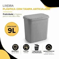 LIXEIRA PLÁSTICA SUSPENSA COM TAMPA PARA ARMÁRIO COZINHA 9L