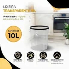 LIXEIRA REDONDA ANEL DE PRESSÃO TRANSPARENTE 10L CASA COZINHA