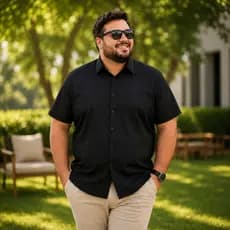 Camisa Social Masculina Plus Size Manga Curta Estampa Lisa Discreta