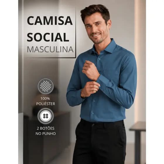 Camisa Social Masculina Microleve Confort Com Bolso Frontal Estampa Lisa Não Amassa Igreja Trabalho Uniforme