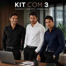 Kit 3 Camisa Social Masculina Elegante Tradicional Microleve Slim Fit Manga Longa Colarinho Bolso