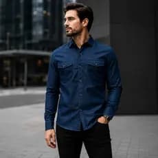 Camisa Social Jeans Premium SlimFit Masculina Manga Longa Executivo Trabalho Escritório