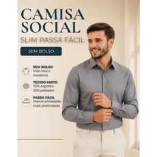 Camisa Social Clássica Masculina Manga Longa Tecido Misto Algodão Negócios Elegante com Estampa Discreta Escritório