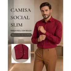 Camisa Social Masculina Manga Longa Com Bolso Forma Tradicional Tecido Misto Slim Fit Casual Formal Trabalho Uniforme