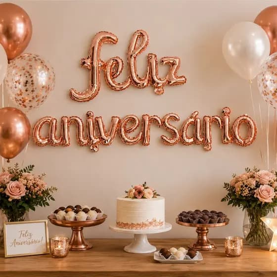 Balão Metalizado Feliz Aniversario Rose Gold/Prata/Dourado Decorativa Festa Aniversario Decoração enfeite-CURSIVO