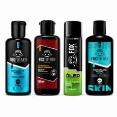 Kit Shampoo para Barba 120ml + Esfoliante 120g Pós Barba 120g Óleo Spray 60ml Fox For Men Maciez