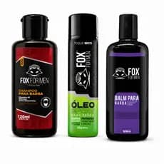Kit Óleo Spray 60ml + Balm 120ml + Shampoo Barba 120ml Fox For Men Barba Macia Alinhada Sem Frizz