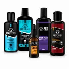 Kit Barba 5 em 1 Shampoo Balm Óleo Esfoliante Pós-Barba Fox For Men Hidratação Sem Frizz