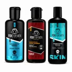 Kit Shampoo para Barba 120ml + Esfoliante Pré Barba 120g + Pós Barba 120g Fox For Men Pele Macia