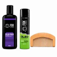 Kit Balm para Barba 120ml + Óleo Spray 60ml + Pente Madeira Fox For Men Hidratação e Barba Macia