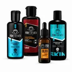 Kit Shampoo para Barba 120ml + Esfoliante 120g Pós Barba 120g Óleo 30ml Fox For Men Barba Macia