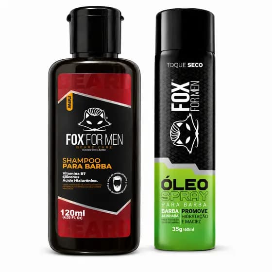 Kit Óleo Spray 35g/60ml + Shampoo para Barba 120ml Fox For Men Hidratação Barba Macia e Brilho