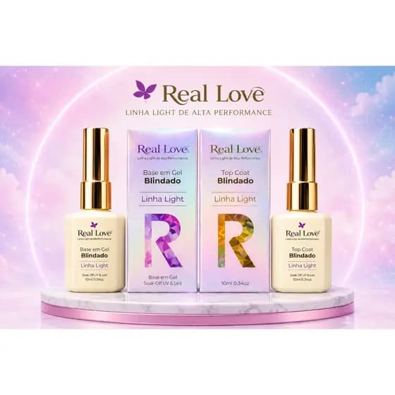 Kit Blindagem Unha em Gel Real Love Linha Light Base em Gel Top Coat Blindado