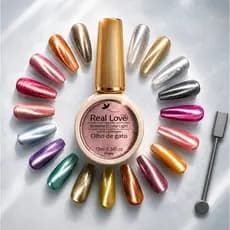 Kit 4 Esmaltes em Gel Refletivo Glitter Olho de Gato Real Love 10ml Cat Eye Magnético UV LED Ima incluso