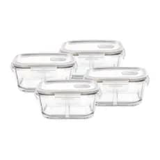 Kit 4 Potes De Vidro Borossilicato Herméticos Com Tampa E Divisória 520Ml  Dynasty