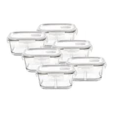 Kit 6 Potes De Vidro Borossilicato Herméticos Com Tampa E Divisória 520Ml  Dynasty