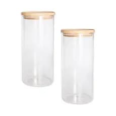 Jogo De 2 Potes Herméticos De Vidro Com Tampa De Bambu 1,4L - Dynasty