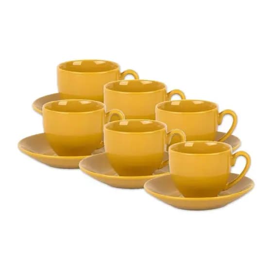 Jogo De 6 Xícaras E Pires Para Café Mix And Match Em Porcelana 90Ml Amarelo Açafrão - Lhermitage