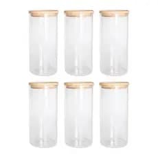 Jogo De 6 Potes Herméticos De Vidro Com Tampa De Bambu 1,4L - Dynasty