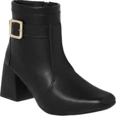 Bota Feminina Salto Bloco Baixo com Fivela Cano Curto Bota Ziper Lateral Bota Lisa Bota Fivela Lateral