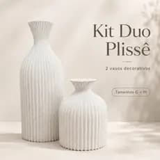 Kit Duo Plissê 2 Vasos Decorativos Canelados Cachepot Moderno Para Decoração Interna
