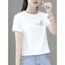 Camiseta de manga curta Top roupas femininas 2025 novo estilo verão estilo curto fino ajuste mais magro olhar simples im