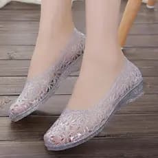 Buraco sapatos femininos verão novo estilo oco sandálias de borracha de plástico sapatos de cristal Toe-coberto exterior