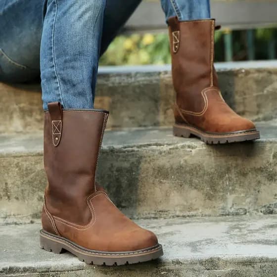 Botas de motocicleta de couro botas mongol botas de equitação tubo alto couro genuíno masculino cavaleiro botas na moda