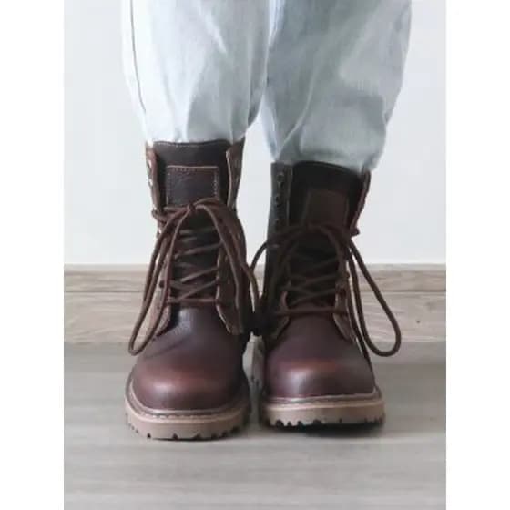 Botas Martin de couro botas femininas Retro botas curtas couro genuíno dedo do pé redondo botas gerais botas de couro ao