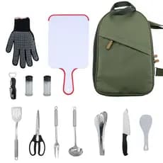 Conjunto de panelas de aço inoxidável ao ar livre acampamento portátil saco de talheres coreano saco de armazenamento de